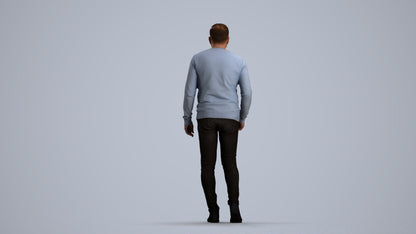 realistic 3D human man casual walking, archviz people FBX OBJ for Blender, front view render