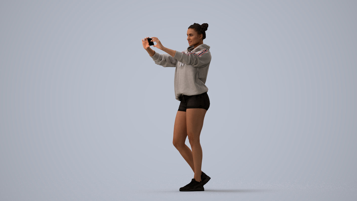 3D people model woman casual standing, scanned human for 3ds Max rendering, three-quarter view render