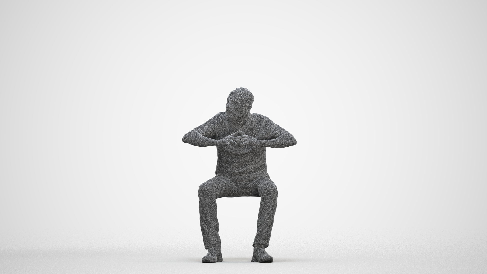 3D people model senior man casual sitting, scanned human for 3ds Max rendering, three-quarter front view render