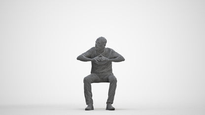 3D people model senior man casual sitting, scanned human for 3ds Max rendering, three-quarter front view render