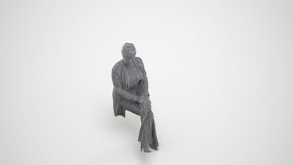 realistic 3D woman business sitting, scanned archviz people for Blender and 3ds Max, wireframe three-quarter view