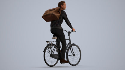 scanned 3D man casual cycling, photogrammetry people for Enscape and V-Ray, front view render