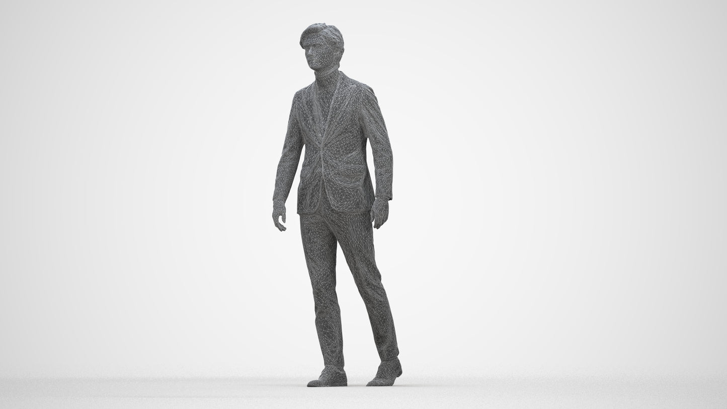 3D people model man business, scanned human for 3ds Max rendering, wireframe back view