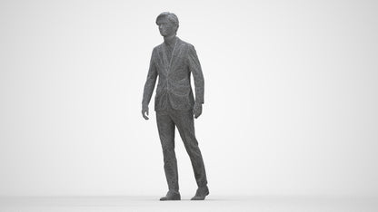 3D people model man business, scanned human for 3ds Max rendering, wireframe back view