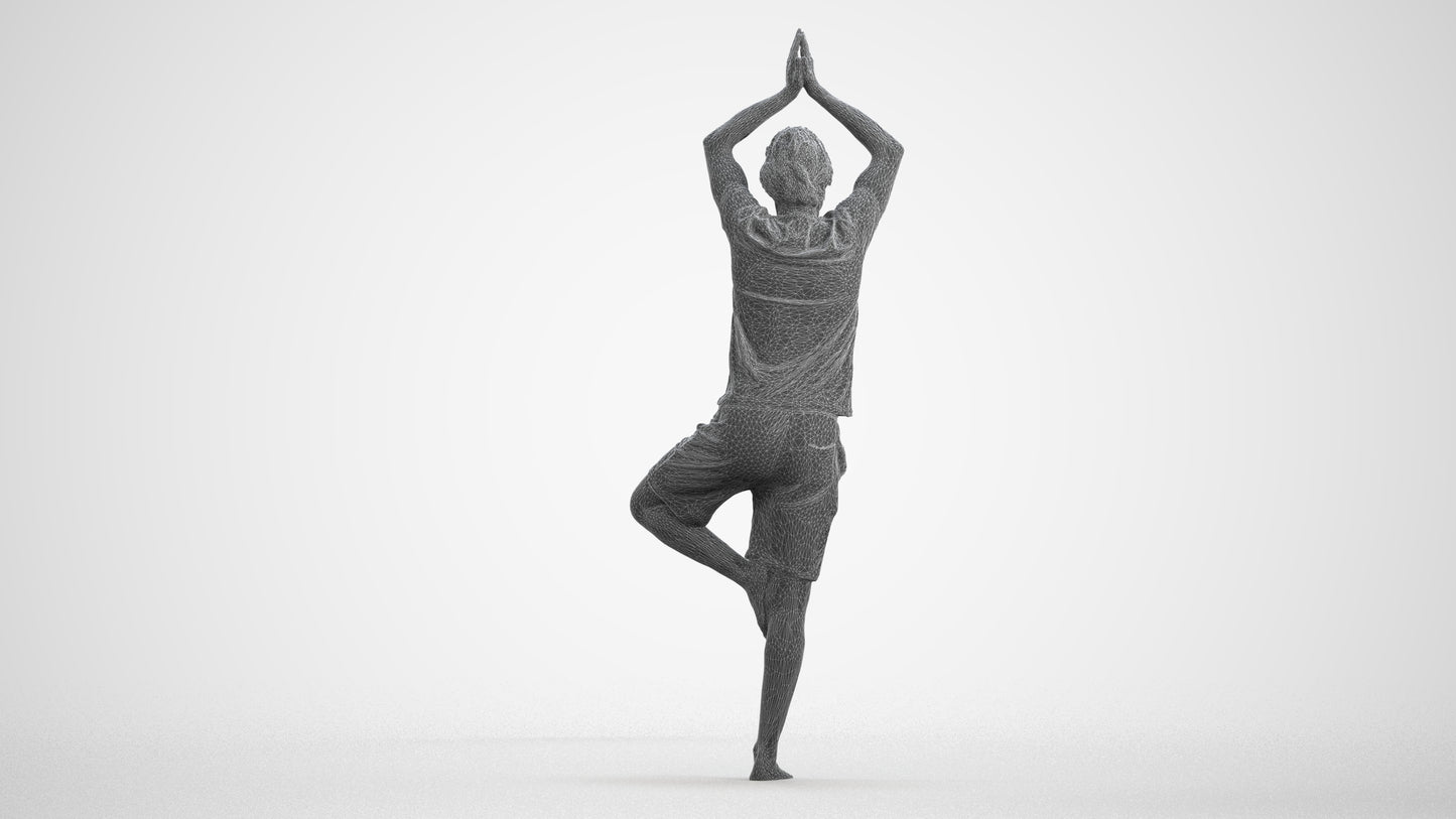 realistic 3D man casual sport, scanned archviz people for Blender and 3ds Max, wireframe front view