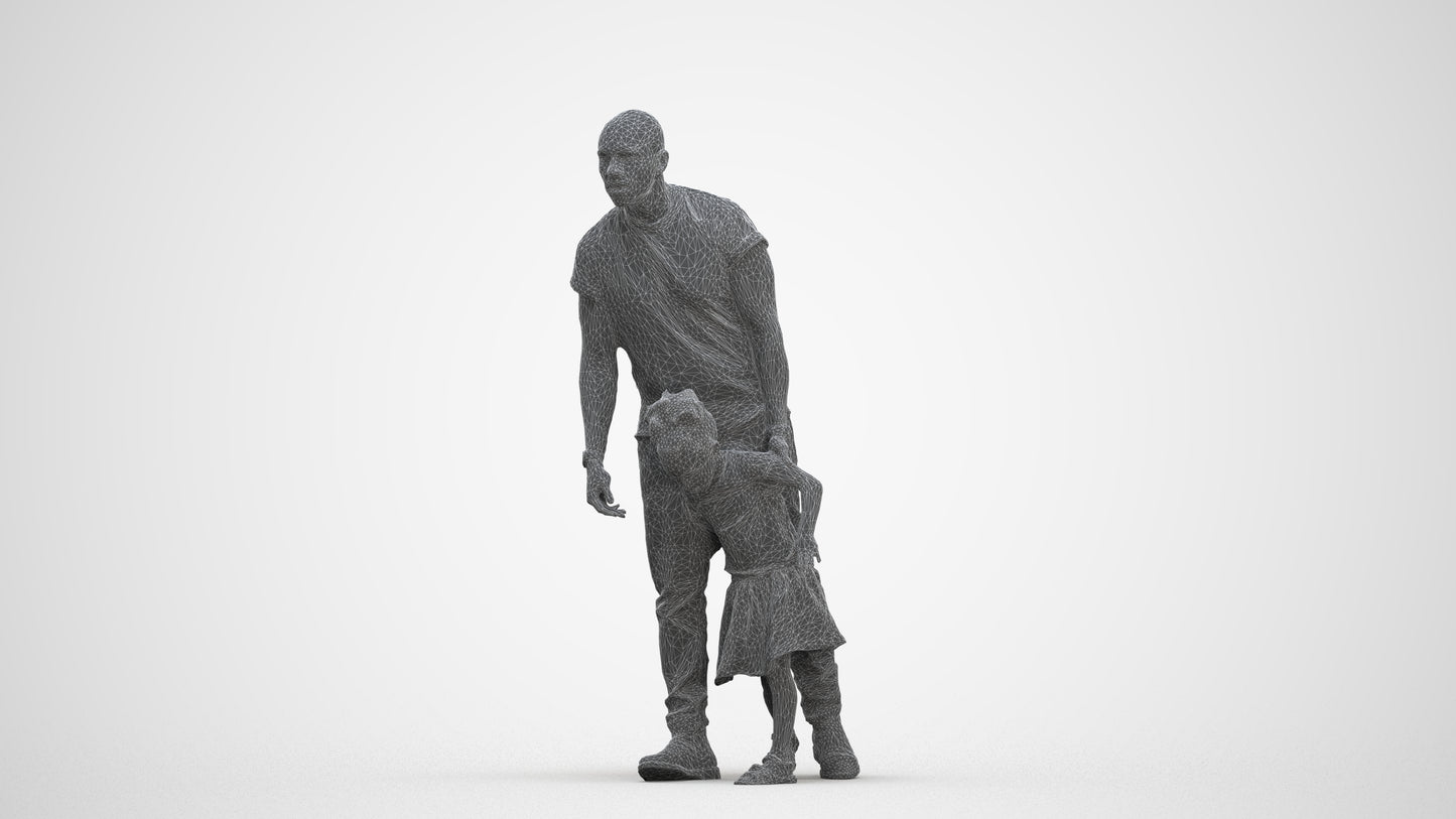 realistic 3D human girl casual kids, archviz people FBX OBJ for Blender, three-quarter front view render