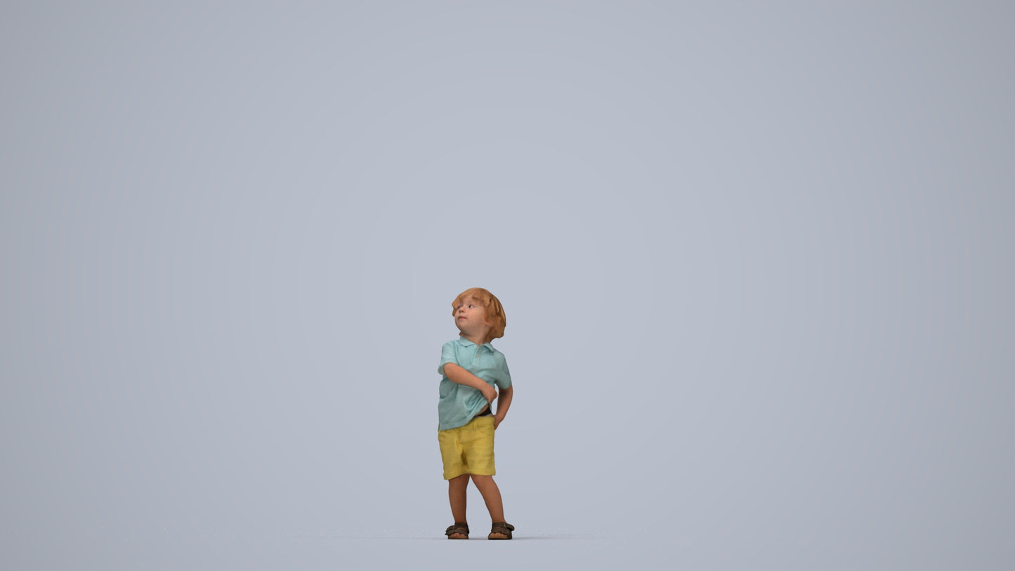3D human model boy casual kids, photogrammetry scanned person for archviz, top-down view render