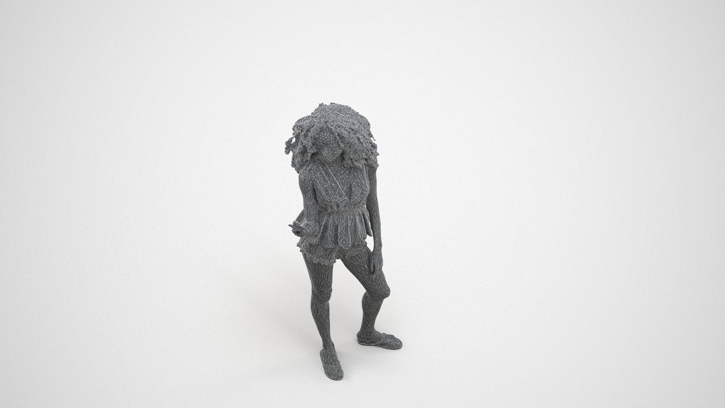 scanned 3D woman casual standing, photogrammetry people for Enscape and V-Ray, wireframe three-quarter view