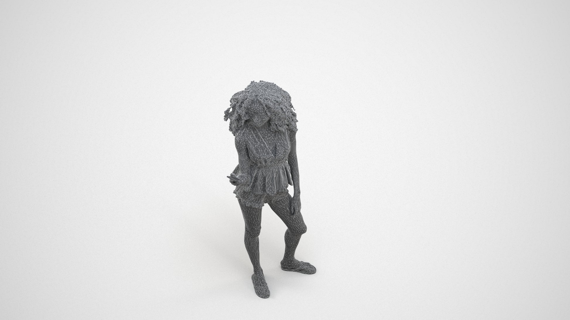 scanned 3D woman casual standing, photogrammetry people for Enscape and V-Ray, wireframe three-quarter view