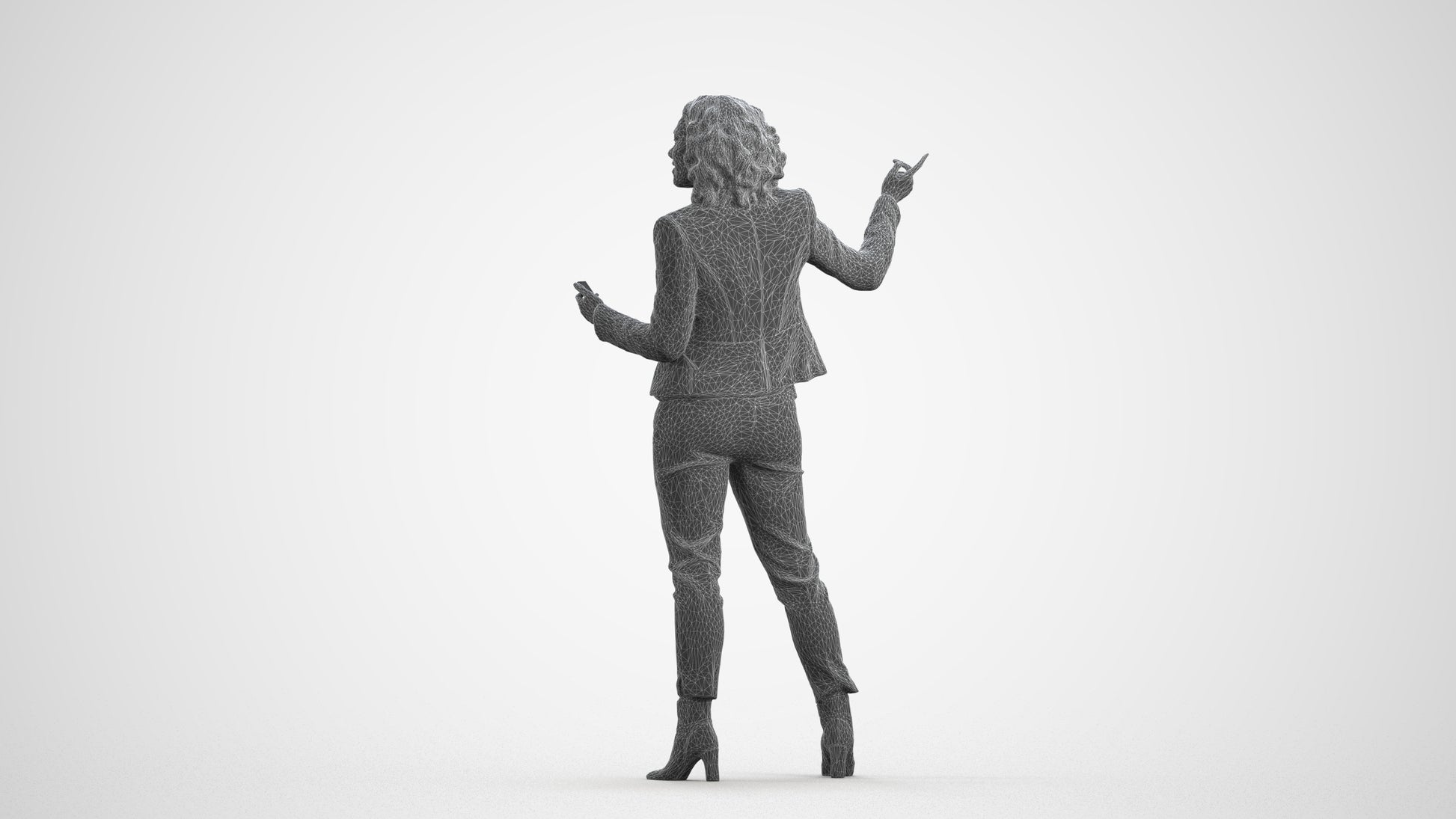 realistic 3D human woman business, archviz people FBX OBJ for Blender, wireframe front view