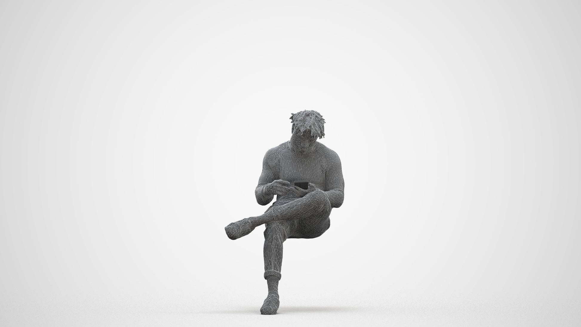 realistic 3D human man casual sitting, archviz people FBX OBJ for Blender, three-quarter front view render