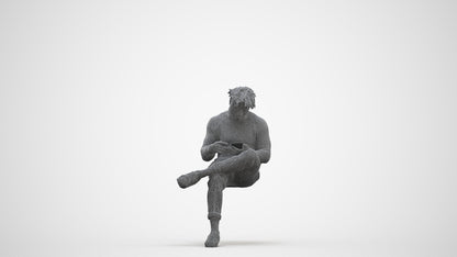realistic 3D human man casual sitting, archviz people FBX OBJ for Blender, three-quarter front view render