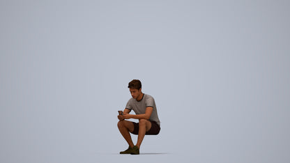 realistic 3D human man casual sitting, archviz people FBX OBJ for Blender, top-down view render
