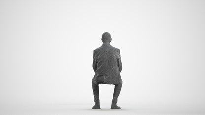 3D scanned senior man business, photorealistic archviz people for Enscape and SketchUp, wireframe front view