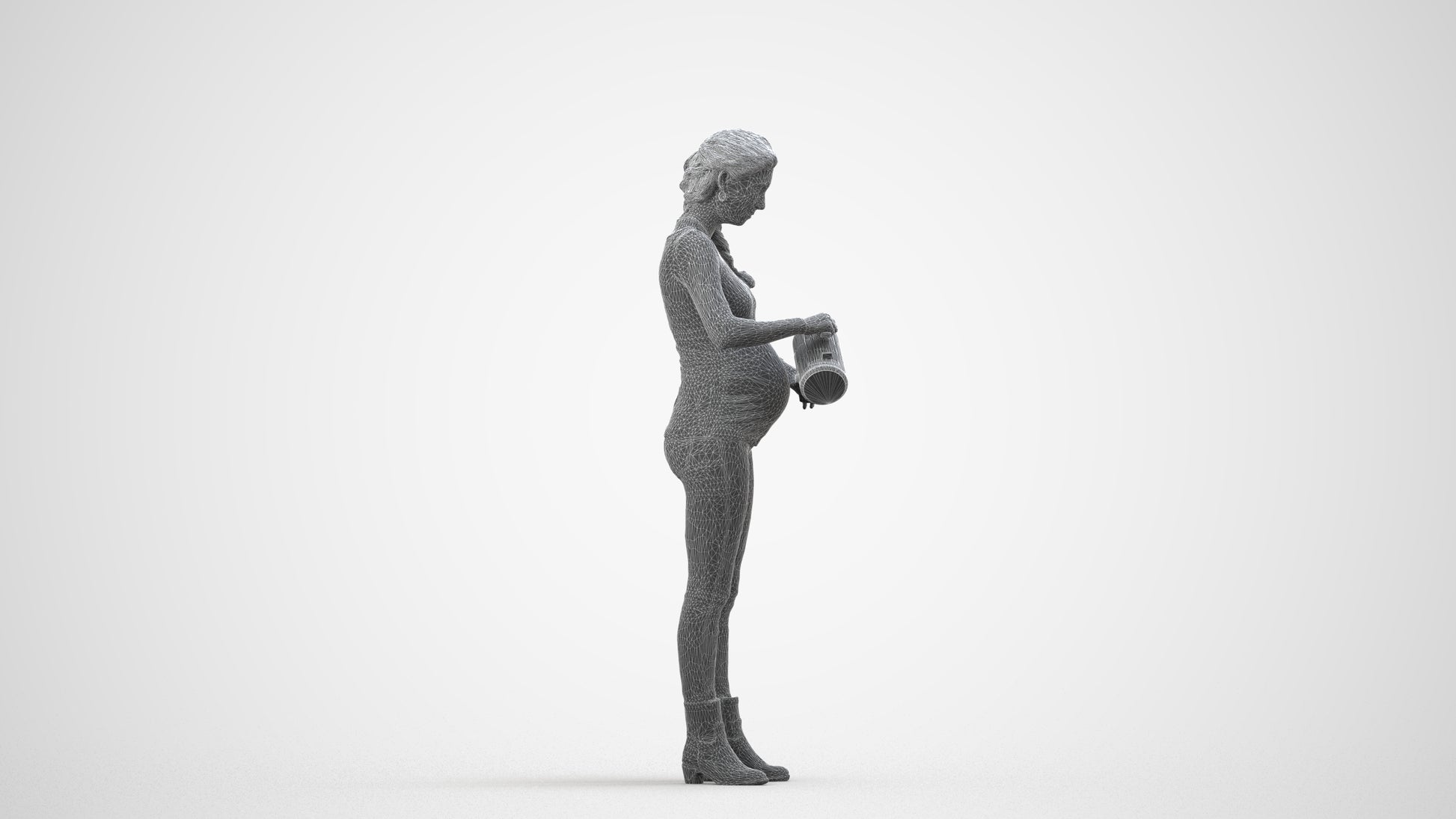 3D people model woman casual standing, scanned human for 3ds Max rendering, wireframe front view