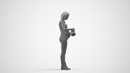3D people model woman casual standing, scanned human for 3ds Max rendering, wireframe front view
