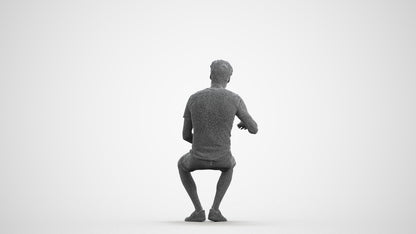 photogrammetry 3D man casual sitting, realistic human model archviz FBX, wireframe front view