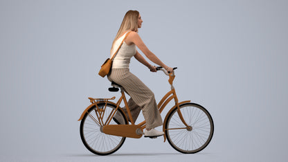 realistic 3D people woman casual cycling, render-ready for V-Ray and Corona, FBX OBJ, side view render