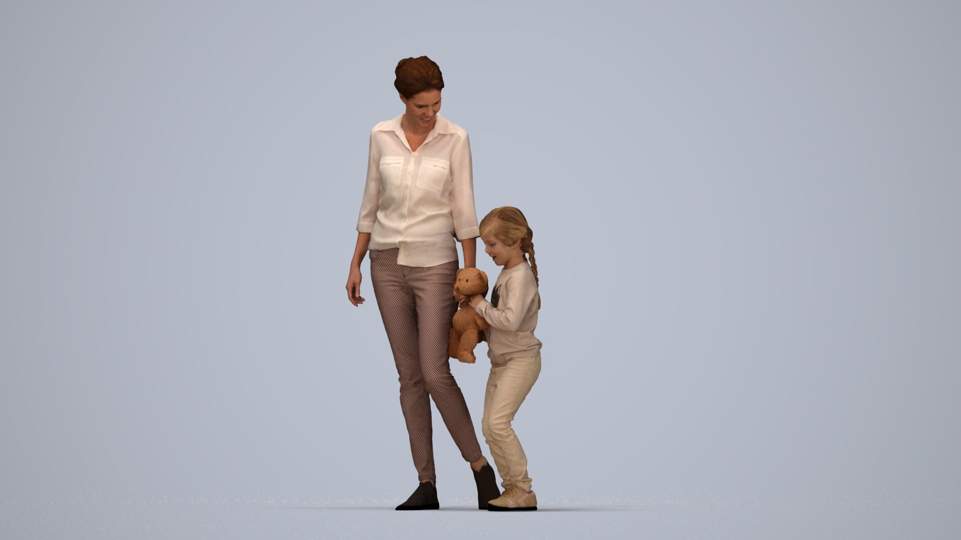photogrammetry 3D girl casual kids, realistic human model archviz FBX, top-down view render