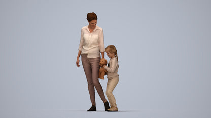 photogrammetry 3D girl casual kids, realistic human model archviz FBX, top-down view render