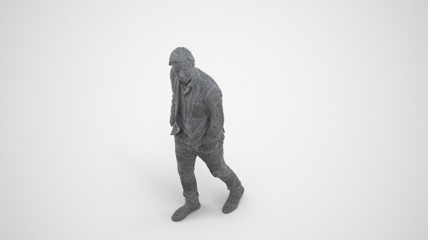 realistic 3D man business, scanned archviz people for Blender and 3ds Max, wireframe three-quarter view