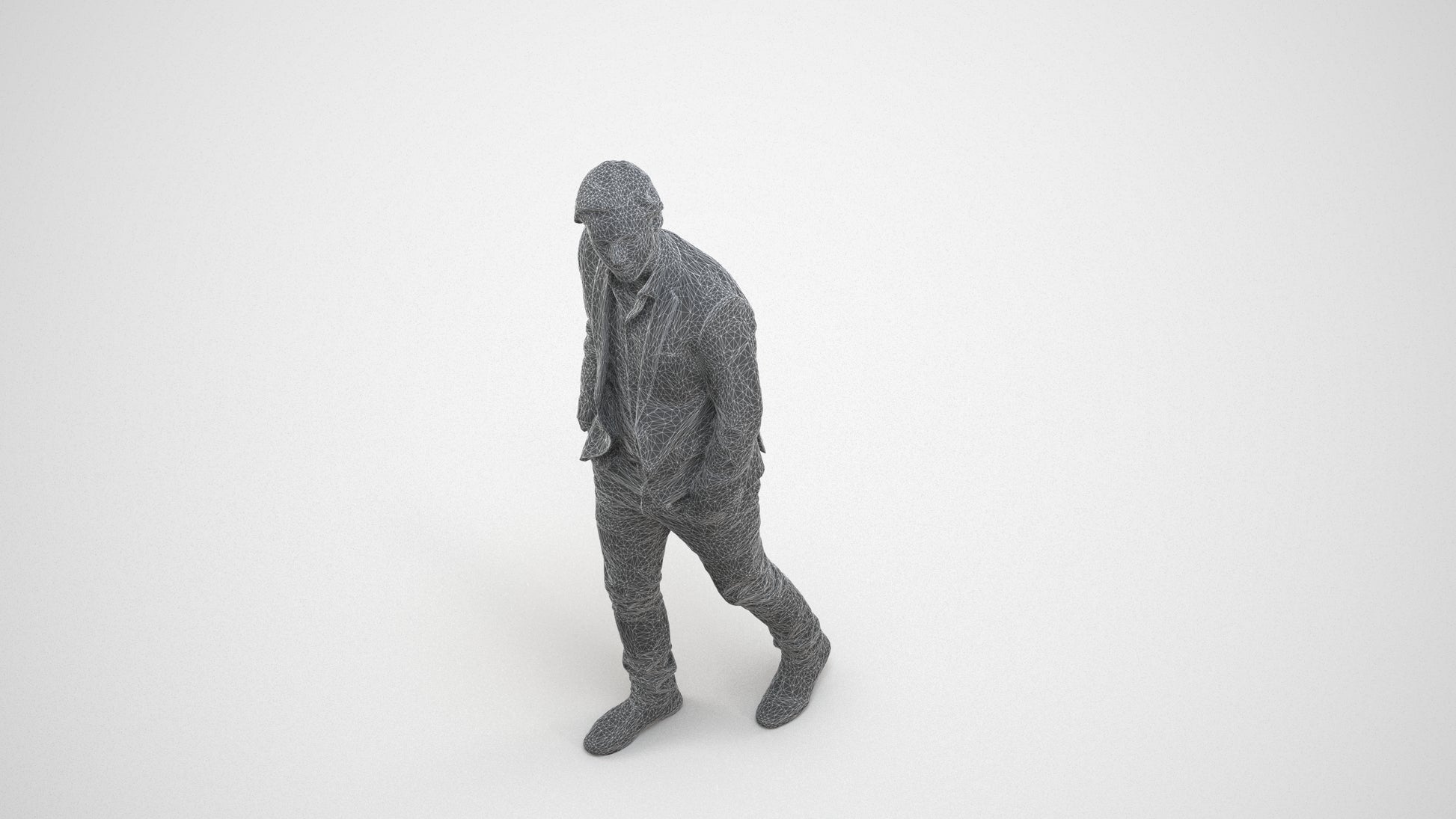 realistic 3D man business, scanned archviz people for Blender and 3ds Max, wireframe three-quarter view