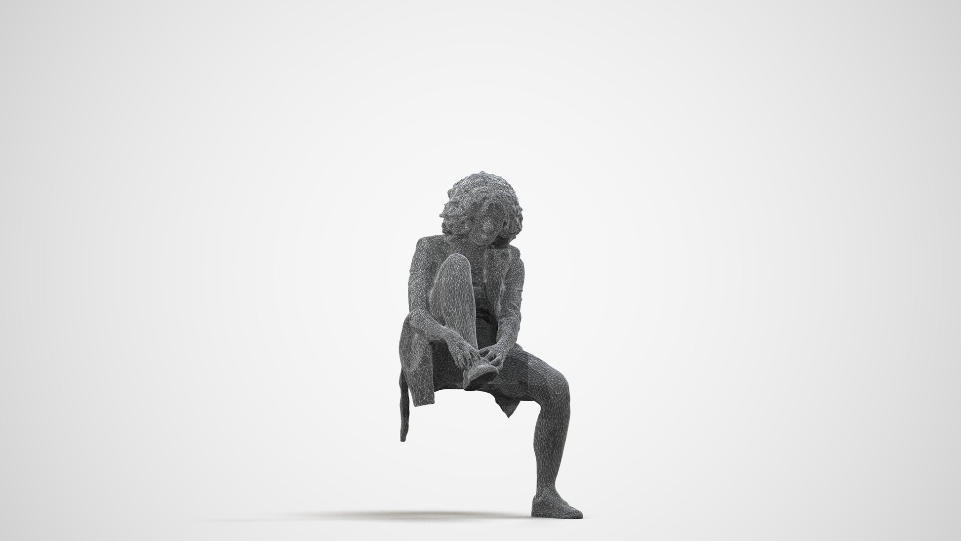 realistic 3D human woman business sitting, archviz people FBX OBJ for Blender, wireframe side view