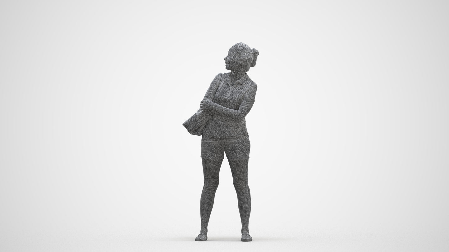3D people model woman casual standing, scanned human for 3ds Max rendering, three-quarter front view render