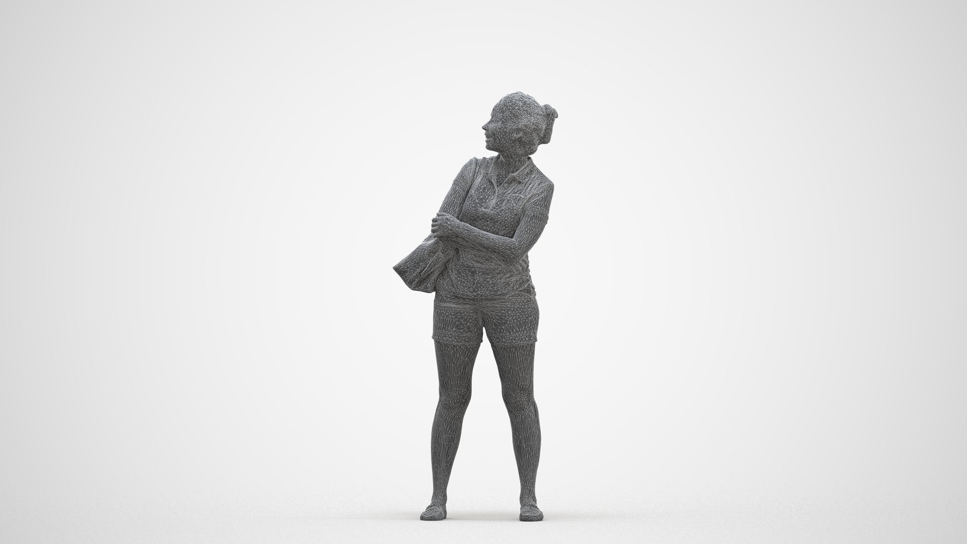 3D people model woman casual standing, scanned human for 3ds Max rendering, three-quarter front view render