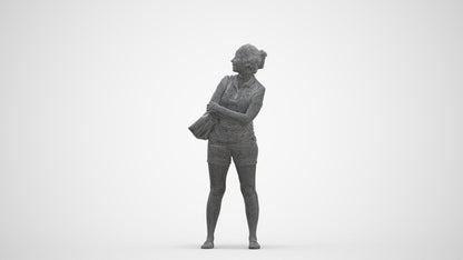 3D people model woman casual standing, scanned human for 3ds Max rendering, three-quarter front view render