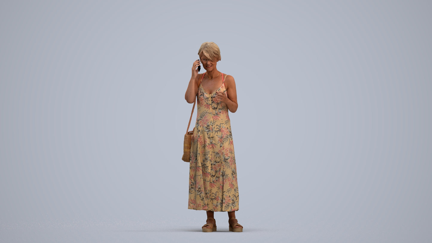 realistic 3D human senior woman standing, archviz people FBX OBJ for Blender, standing pose render