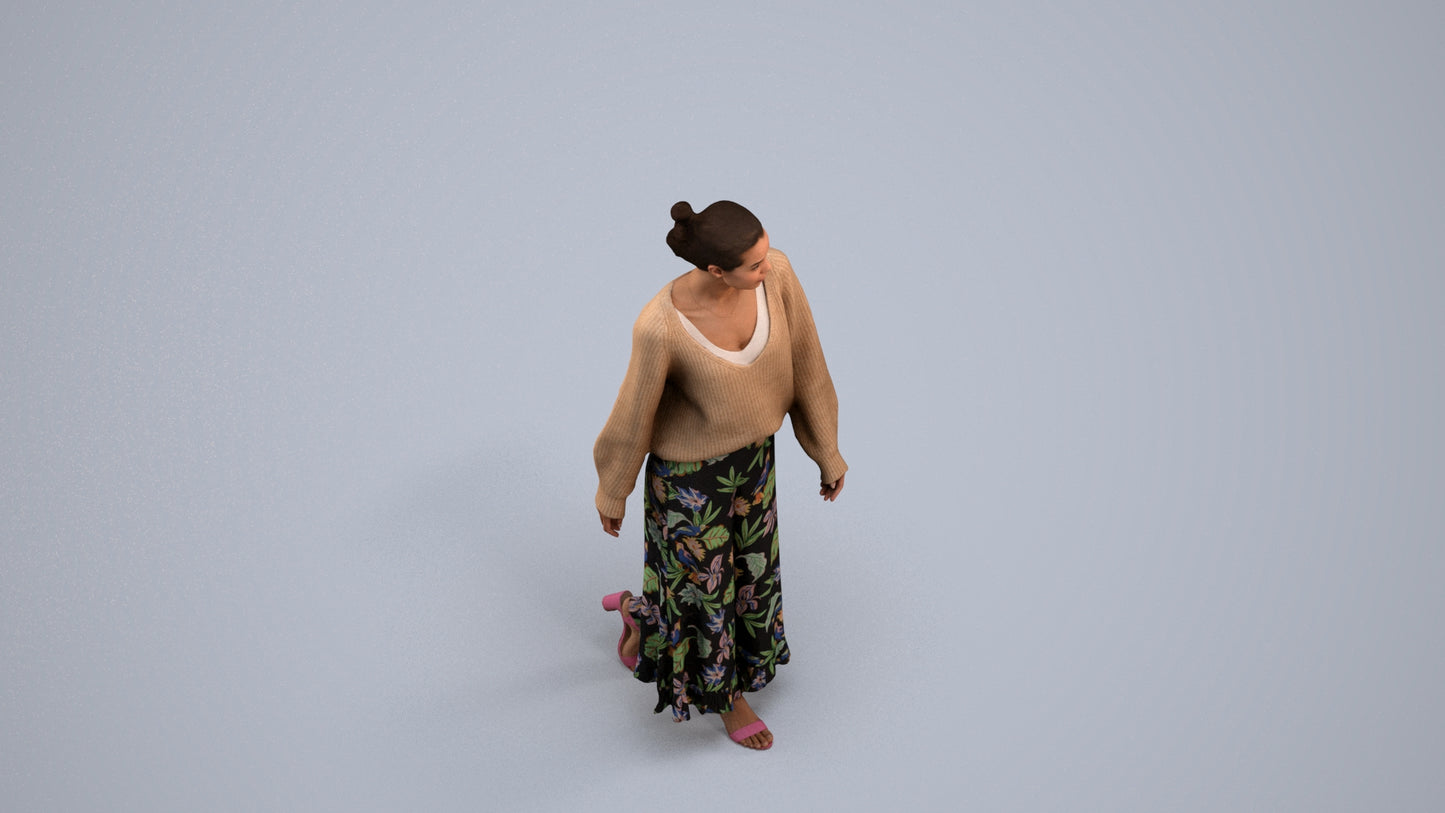 realistic 3D people woman casual walking, render-ready for V-Ray and Corona, FBX OBJ, back view render