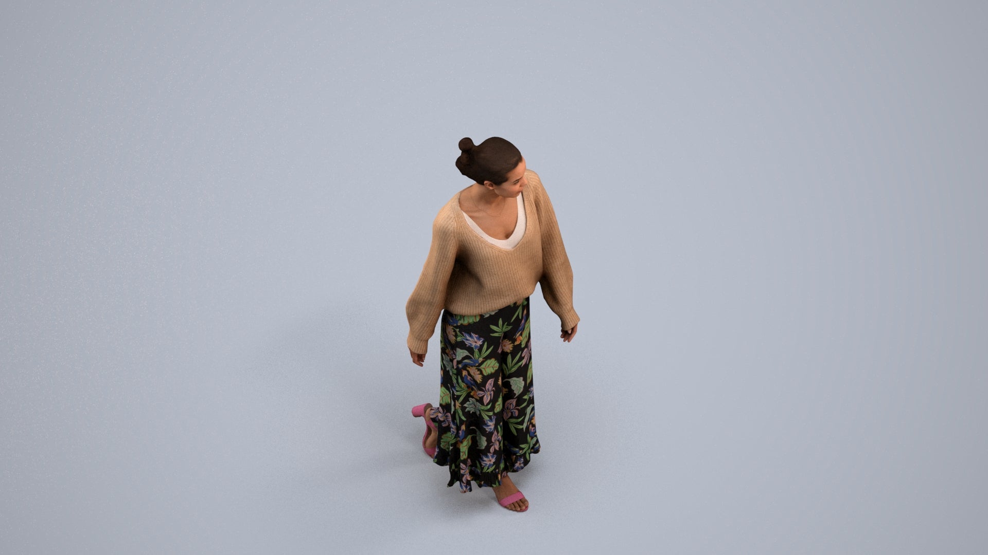 realistic 3D people woman casual walking, render-ready for V-Ray and Corona, FBX OBJ, back view render