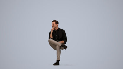 realistic 3D man casual sitting, scanned archviz people for Blender and 3ds Max, top-down view render