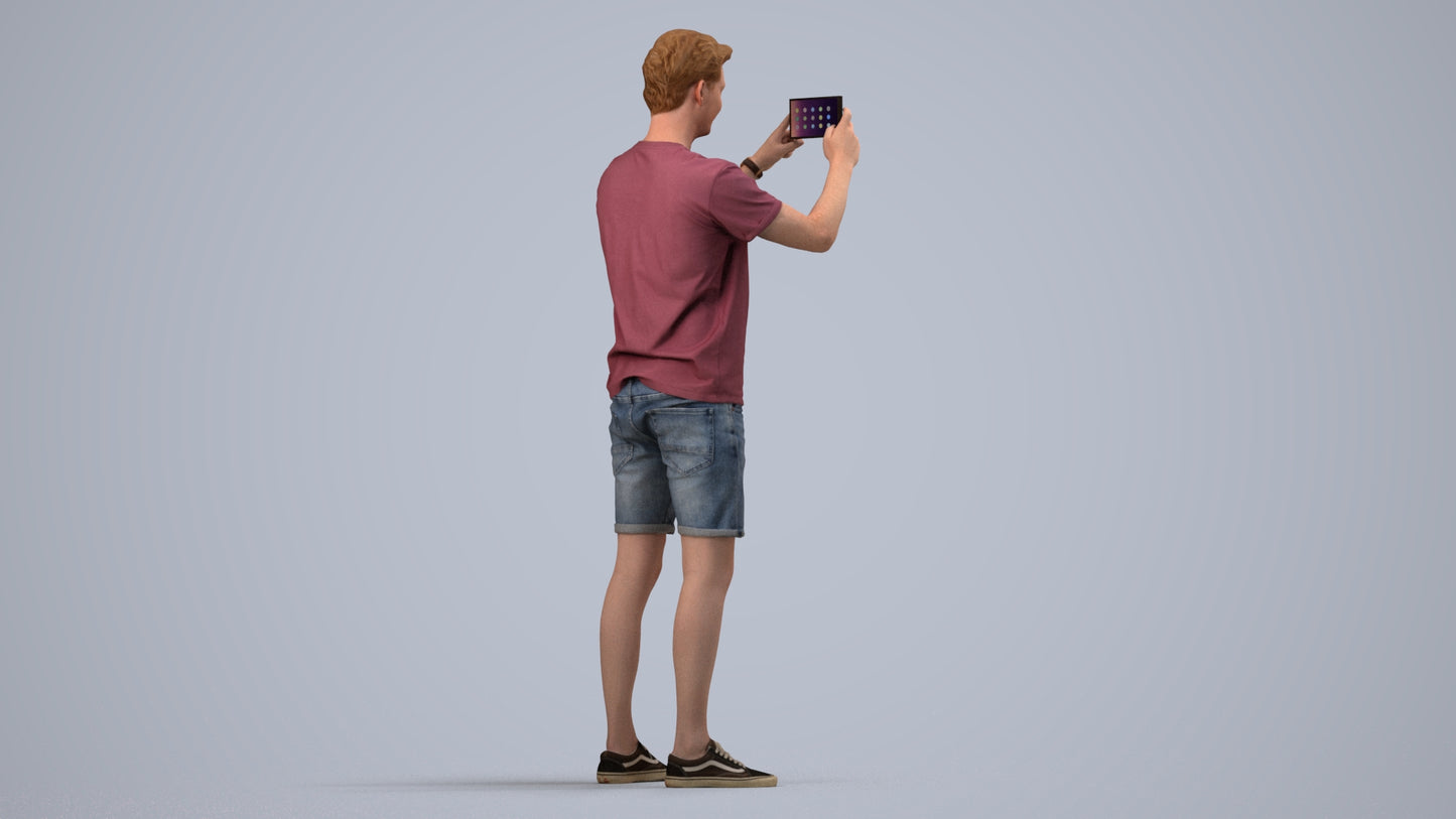 realistic 3D people man casual standing, render-ready for V-Ray and Corona, FBX OBJ, side view render