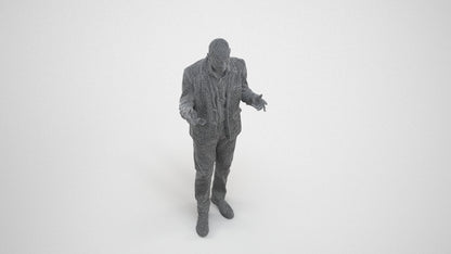3D scanned senior man business, photorealistic archviz people for Enscape and SketchUp, wireframe three-quarter view