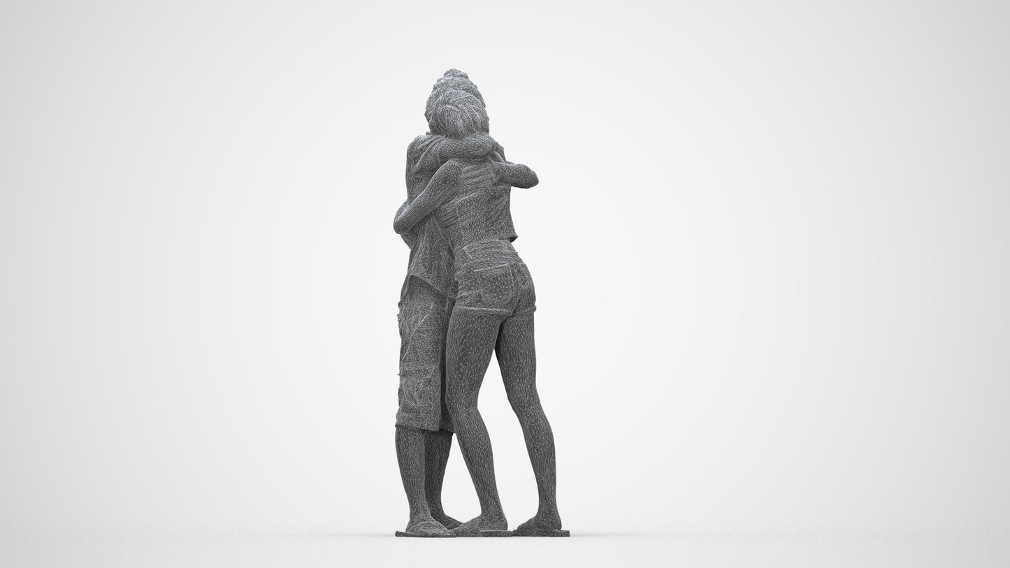 realistic 3D people woman couple, render-ready for V-Ray and Corona, FBX OBJ, wireframe back view