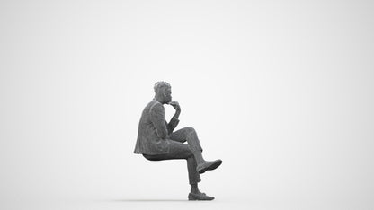 scanned 3D man casual sitting, photogrammetry people for Enscape and V-Ray, wireframe side view