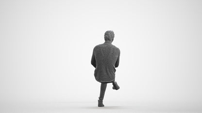 realistic 3D human man casual sitting, archviz people FBX OBJ for Blender, wireframe front view
