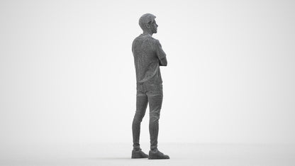 3D people model man casual standing, scanned human for 3ds Max rendering, wireframe side view
