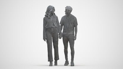 3D human model woman casual couple, photogrammetry scanned person for archviz, three-quarter front view render