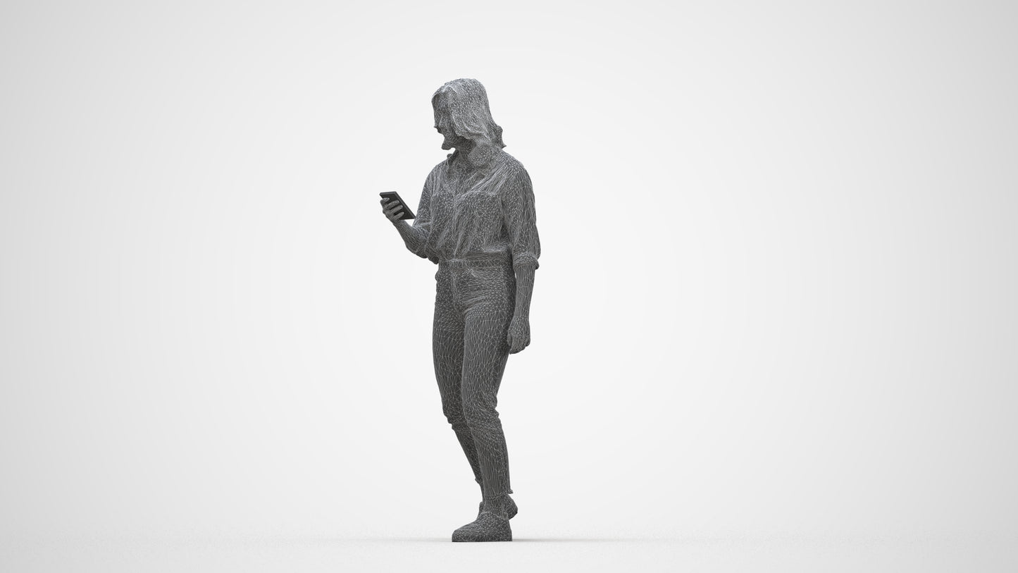 scanned 3D woman casual walking, photogrammetry people for Enscape and V-Ray, wireframe back view