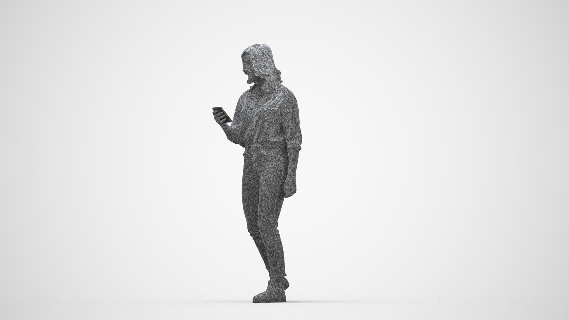 scanned 3D woman casual walking, photogrammetry people for Enscape and V-Ray, wireframe back view