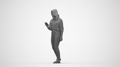 scanned 3D woman casual walking, photogrammetry people for Enscape and V-Ray, wireframe back view