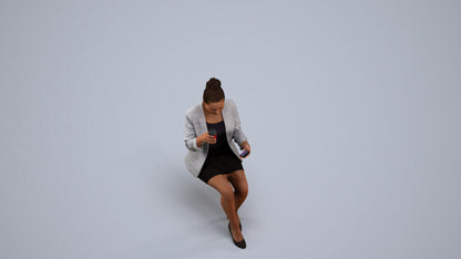 3D human model woman business, photogrammetry scanned person for archviz, back view render
