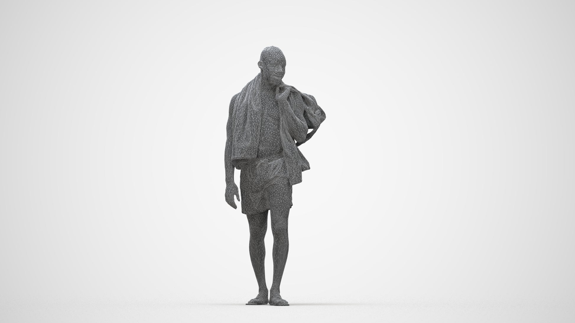 realistic 3D human man pool, archviz people FBX OBJ for Blender, wireframe back view