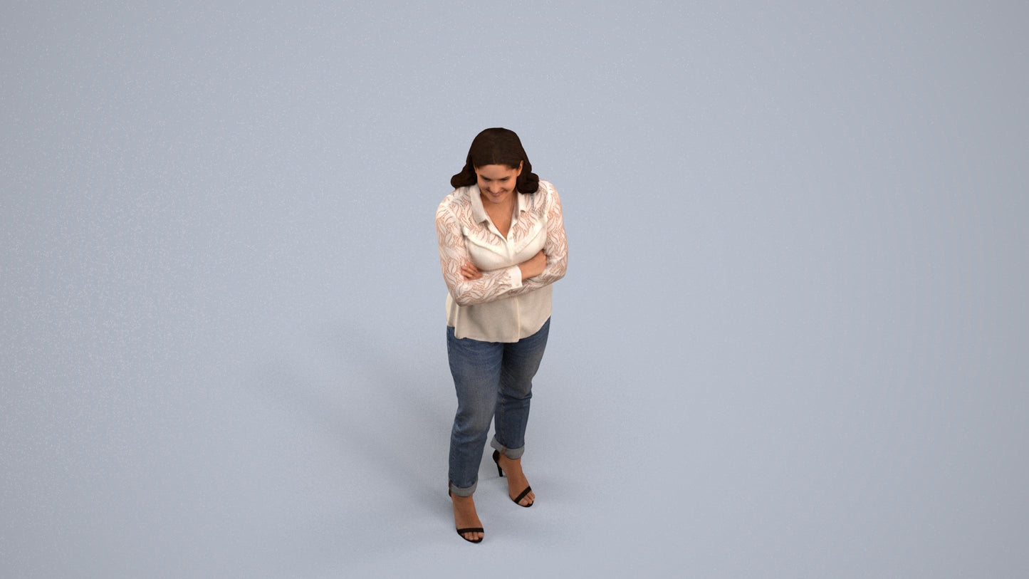 3D scanned woman standing casual, photorealistic archviz people for Enscape and SketchUp, back view render