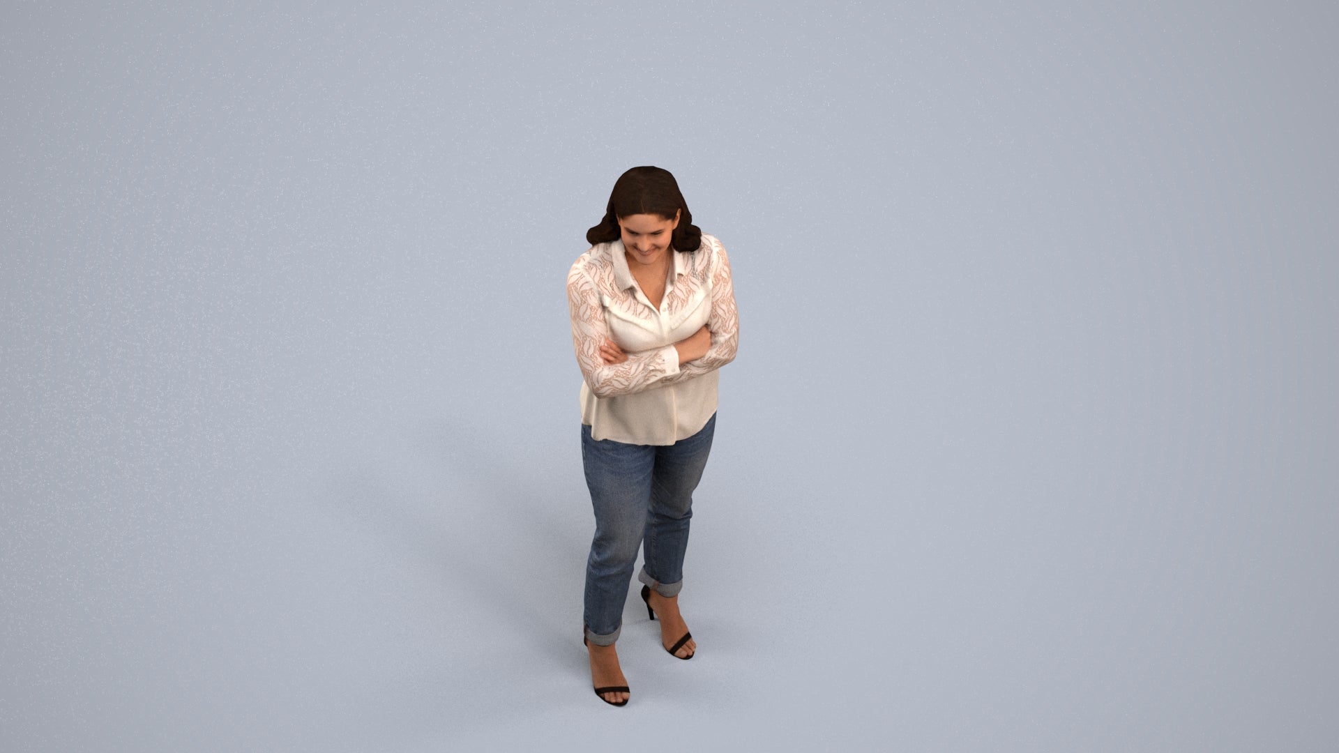 3D scanned woman standing casual, photorealistic archviz people for Enscape and SketchUp, back view render