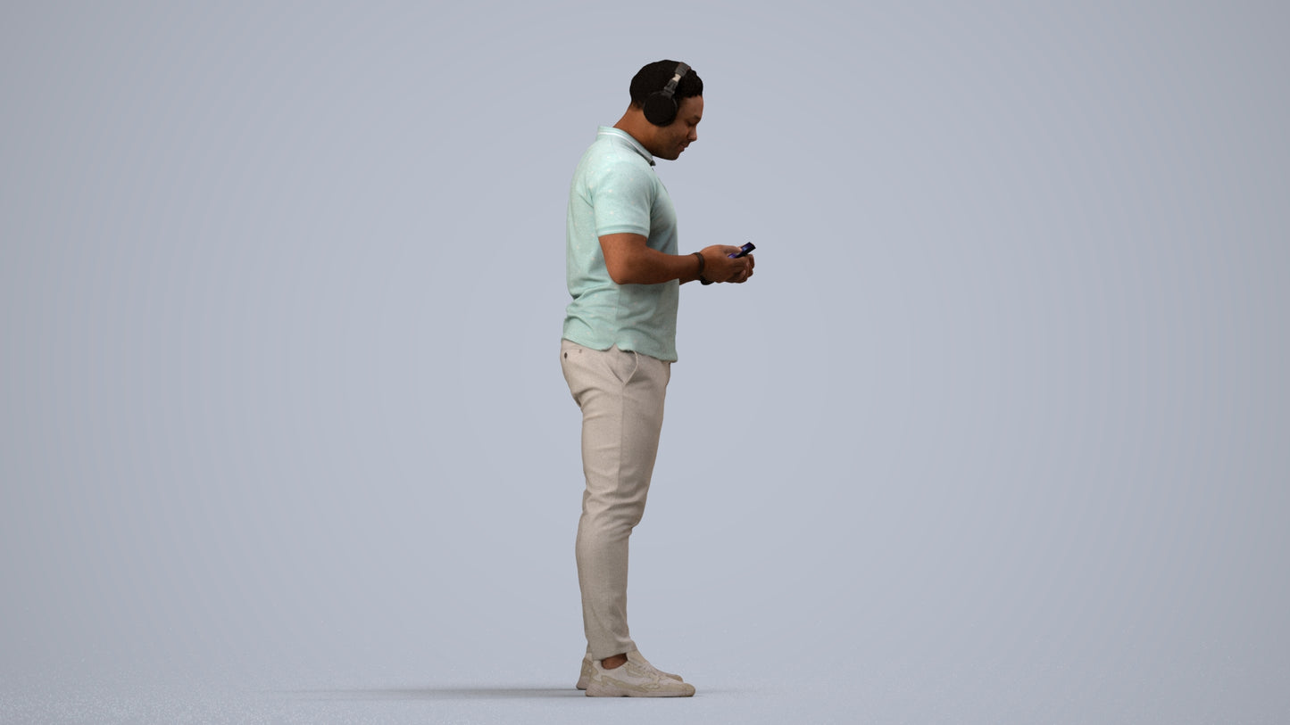 3D people model man casual standing, scanned human for 3ds Max rendering, side view render