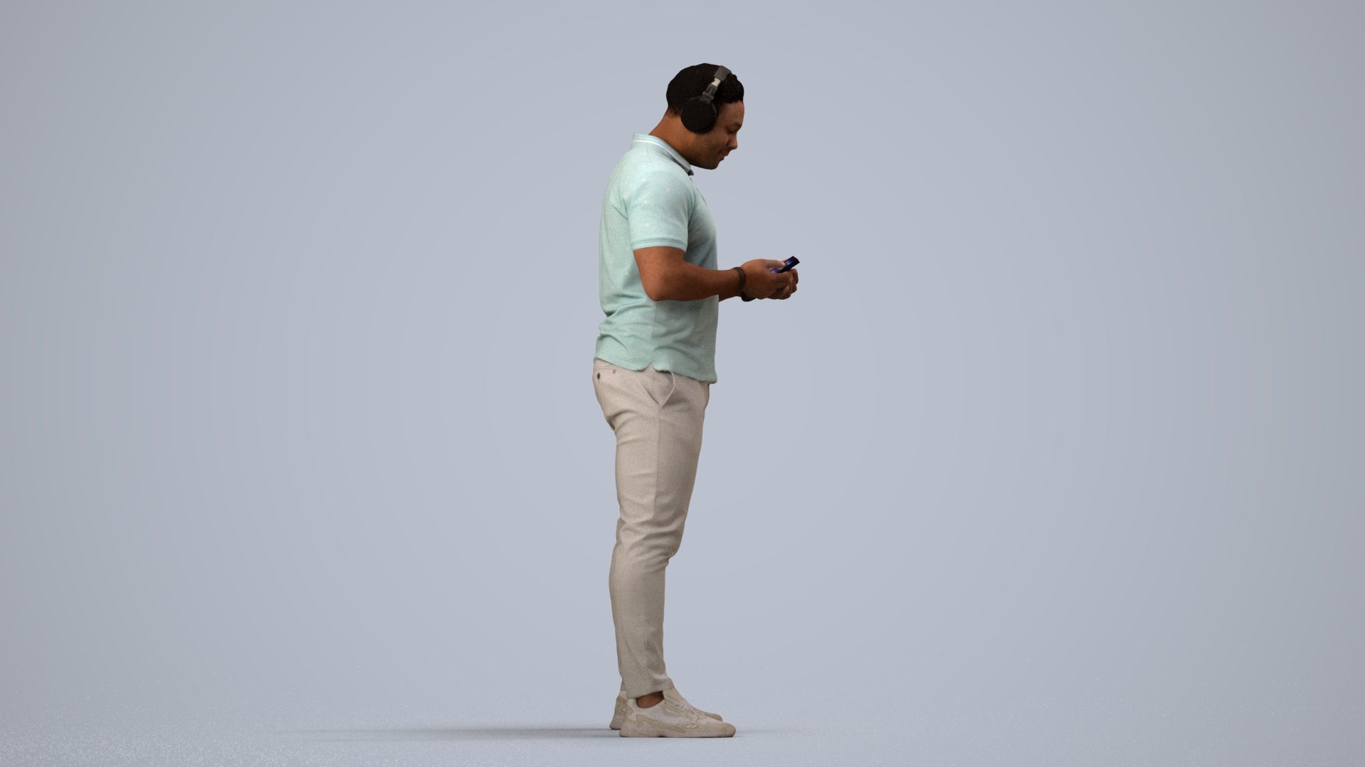 3D people model man casual standing, scanned human for 3ds Max rendering, side view render
